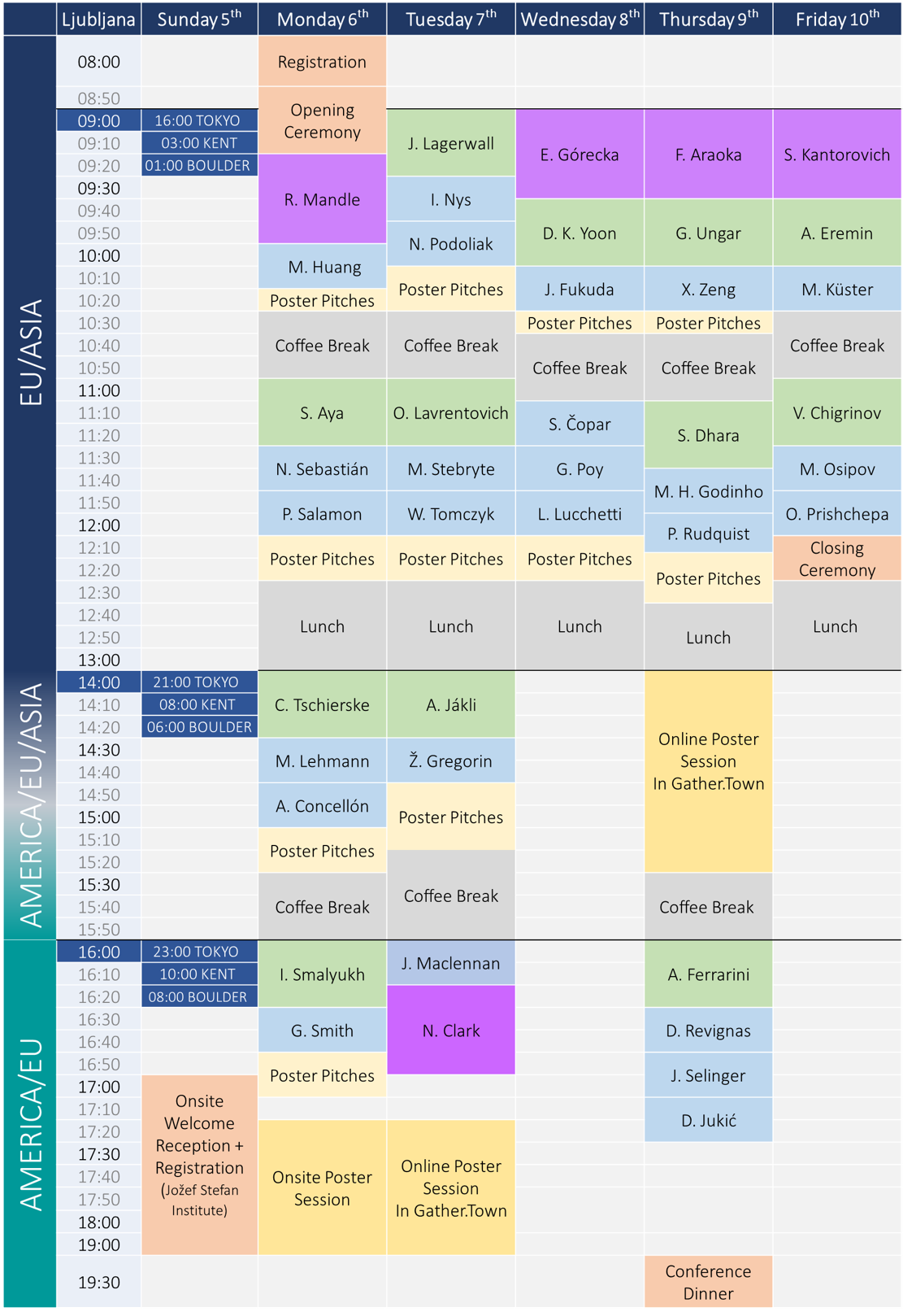Tentative timetable